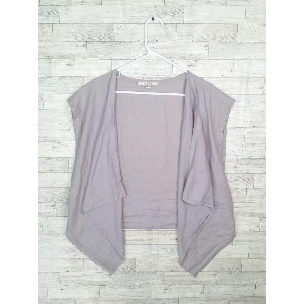 Women's Planet Lauren G Linen Asymmetrical Lagenlook One Size Oversized Gray